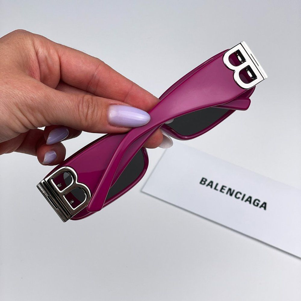 Balenciaga BB0096S 016 Sunglasses Fuchsia Purple Silver Logo Rectangle Unisex - Picture 4 of 15